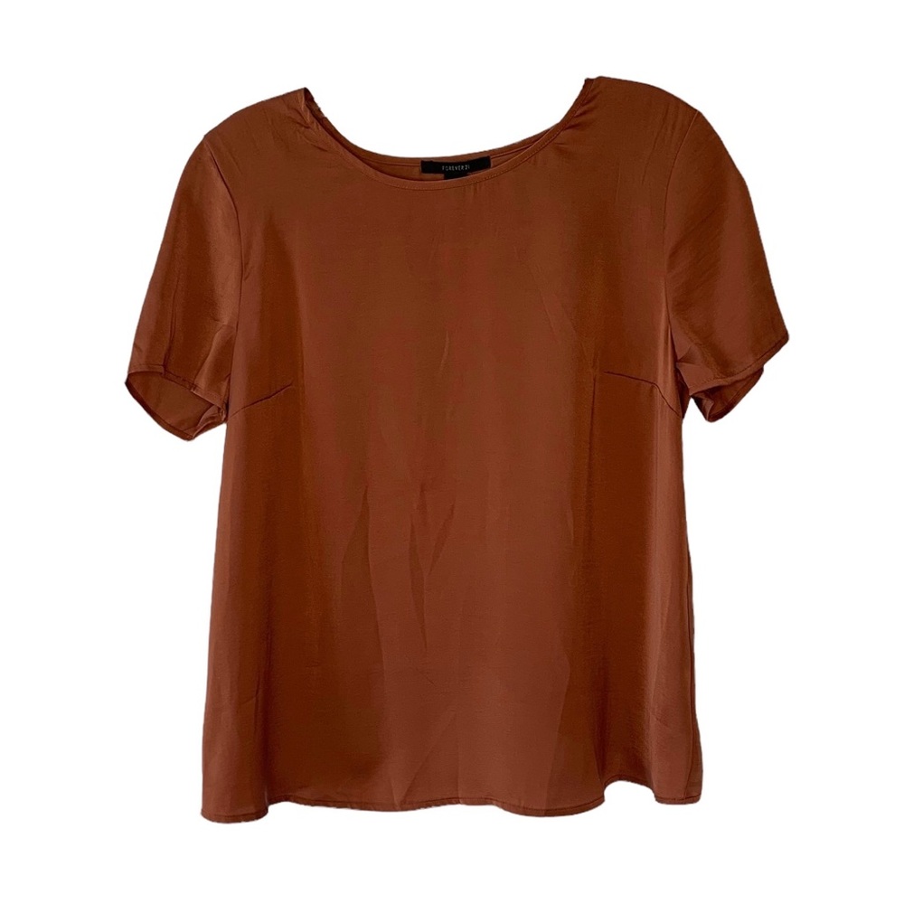 🛍 5 for $25 FOREVER 21 Copper Short Sleeve Pullover Tulip Blouse NWT Small